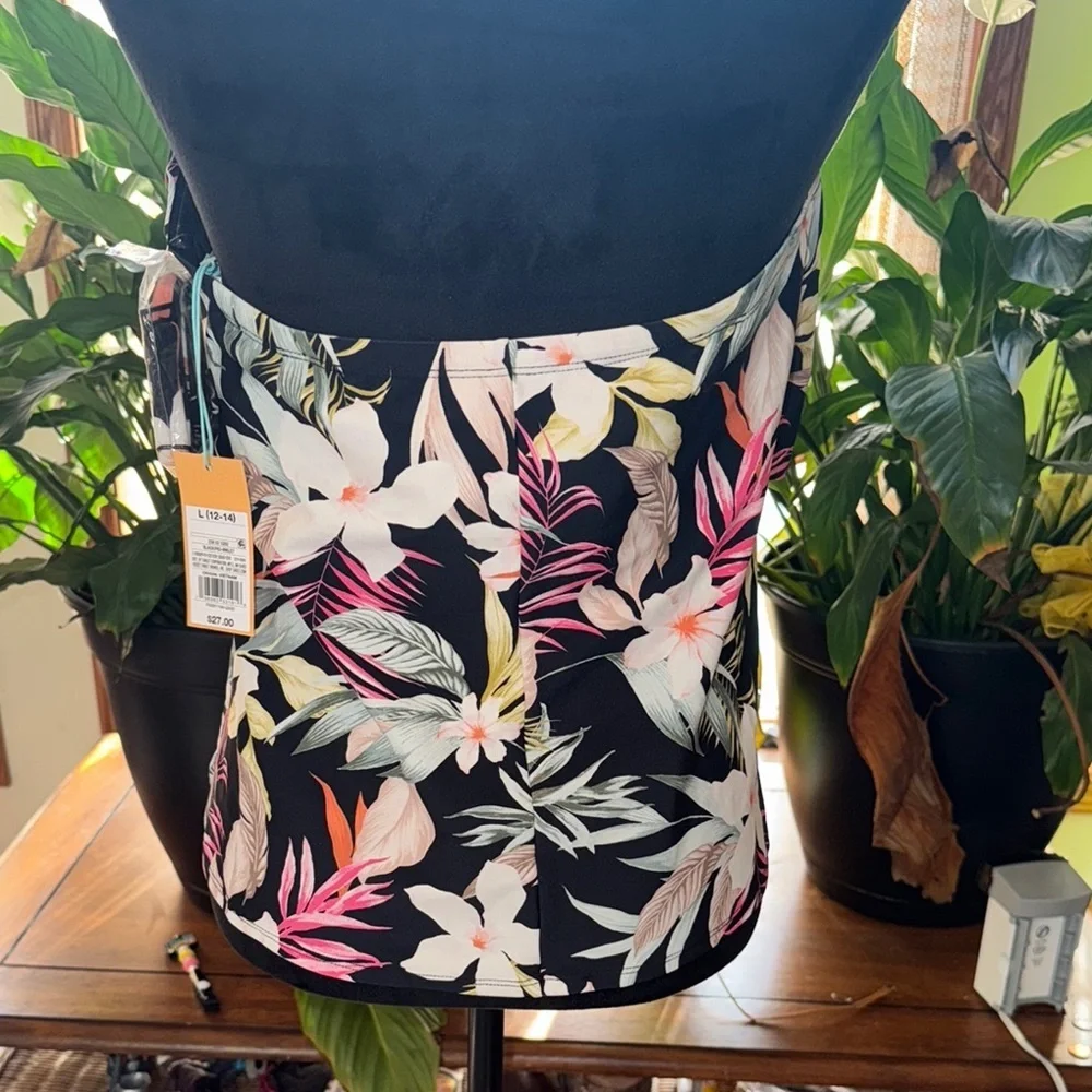 Kona Sol Black and Pink top only Tropical Floral Design